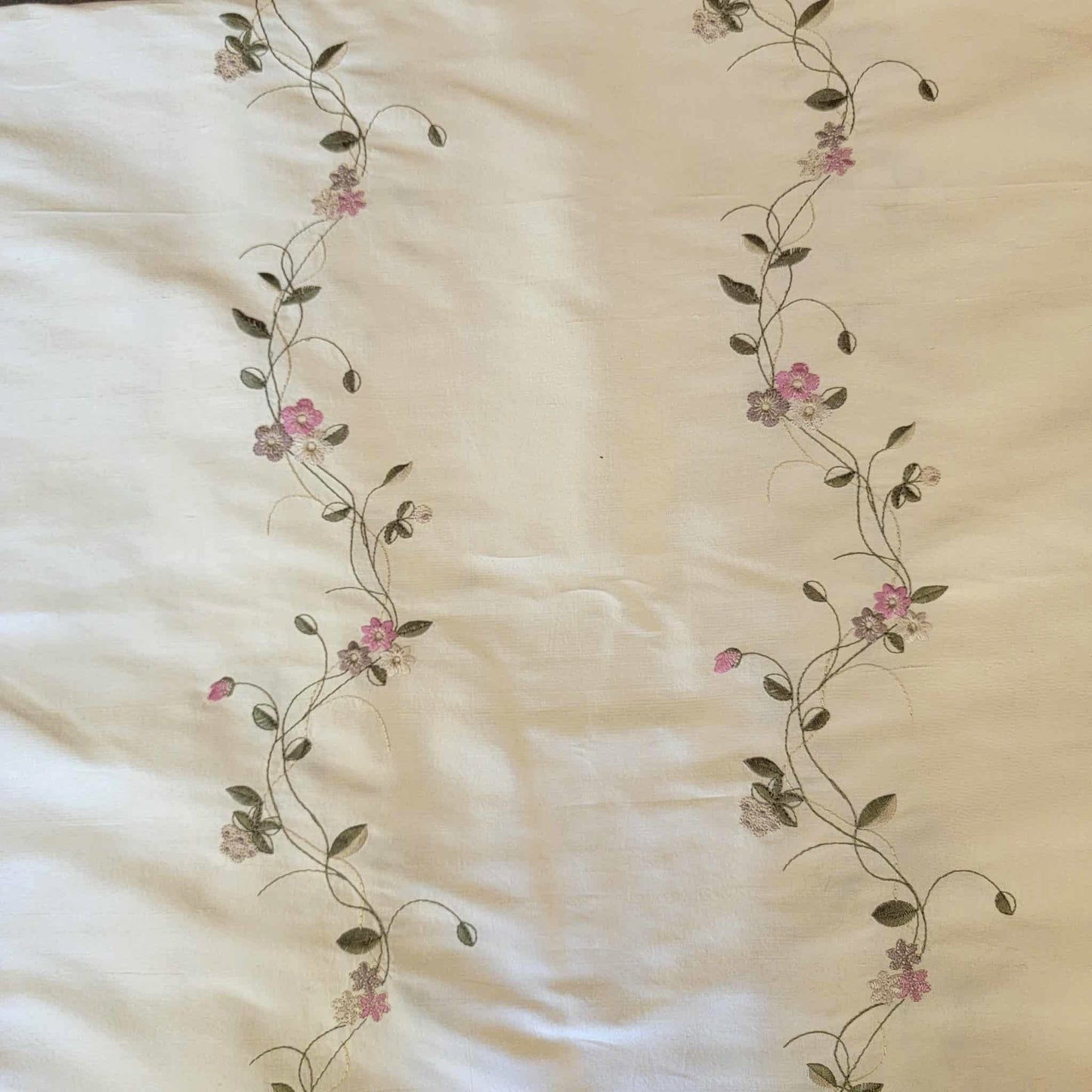 Italian Garden - Embroidered Silk Dupioni - Creamy Ivory - 5.25 Yard Remnant