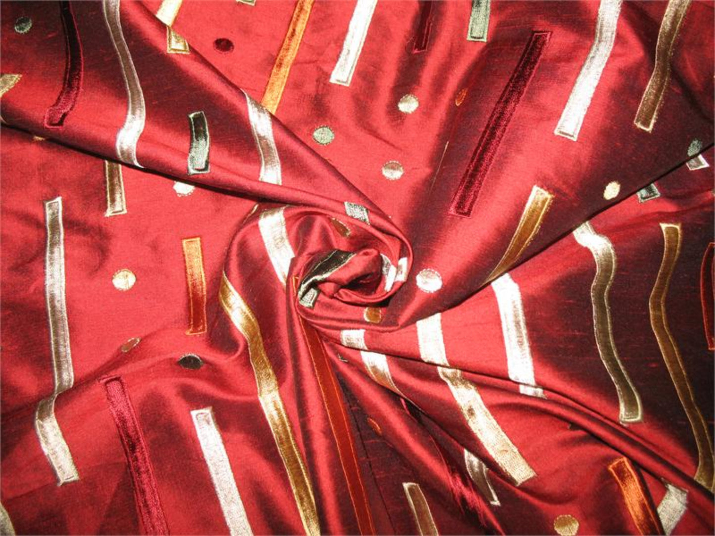 Bars & Baubles Collection - Embroidered Silk Dupioni - Garnet