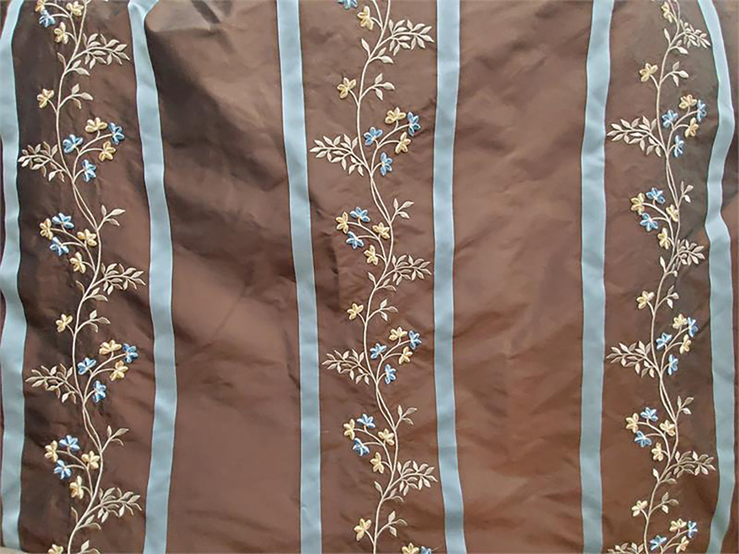 Blooming Collection - Velvet Embroidered Silk Taffeta - Chocolate and Blue