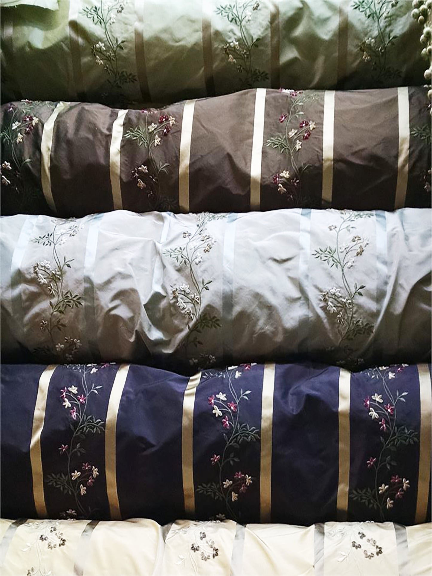 Blooming Collection - Velvet Embroidered Silk Taffeta - Chocolate and Blue