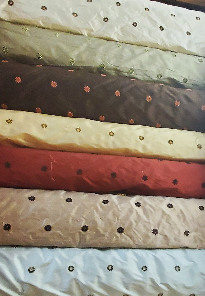 Blossom Collection - Velvet Embroidered Silk Dupioni - Champagne & Chocolate - 4 Yard Remnant