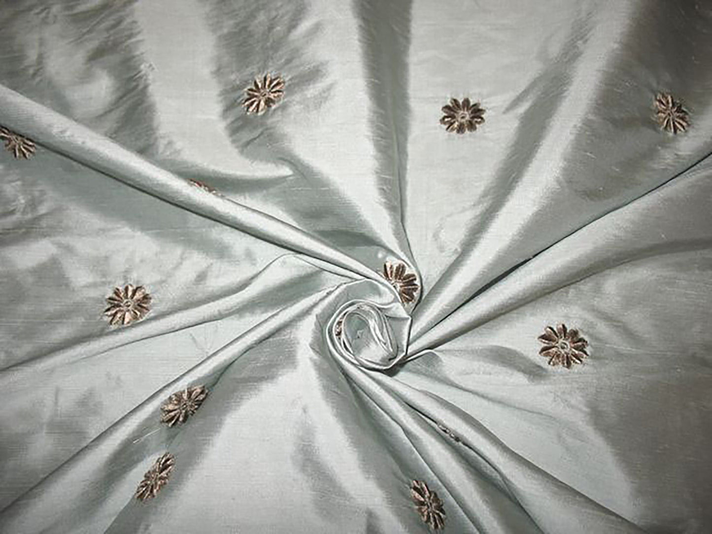 Swatch - Blossom Collection - Velvet Embroidered Silk Dupioni - Seaspray