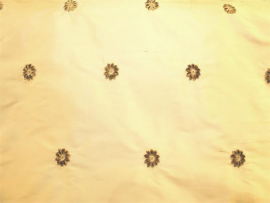 Blossom Collection - Velvet Embroidered Silk Dupioni - Soft Yellow