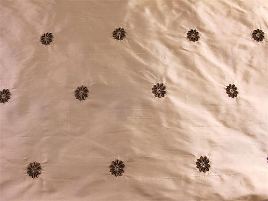 Blossom Collection - Velvet Embroidered Silk Dupioni - Champagne & Chocolate - 4 Yard Remnant