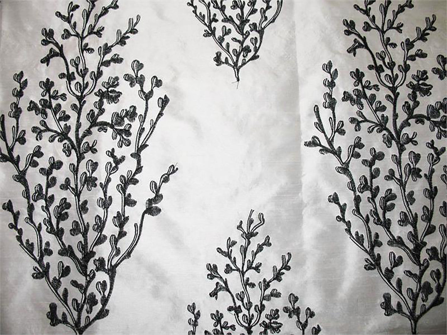 Coral Reef Collection - Embroidered Silk Dupioni - Black & White