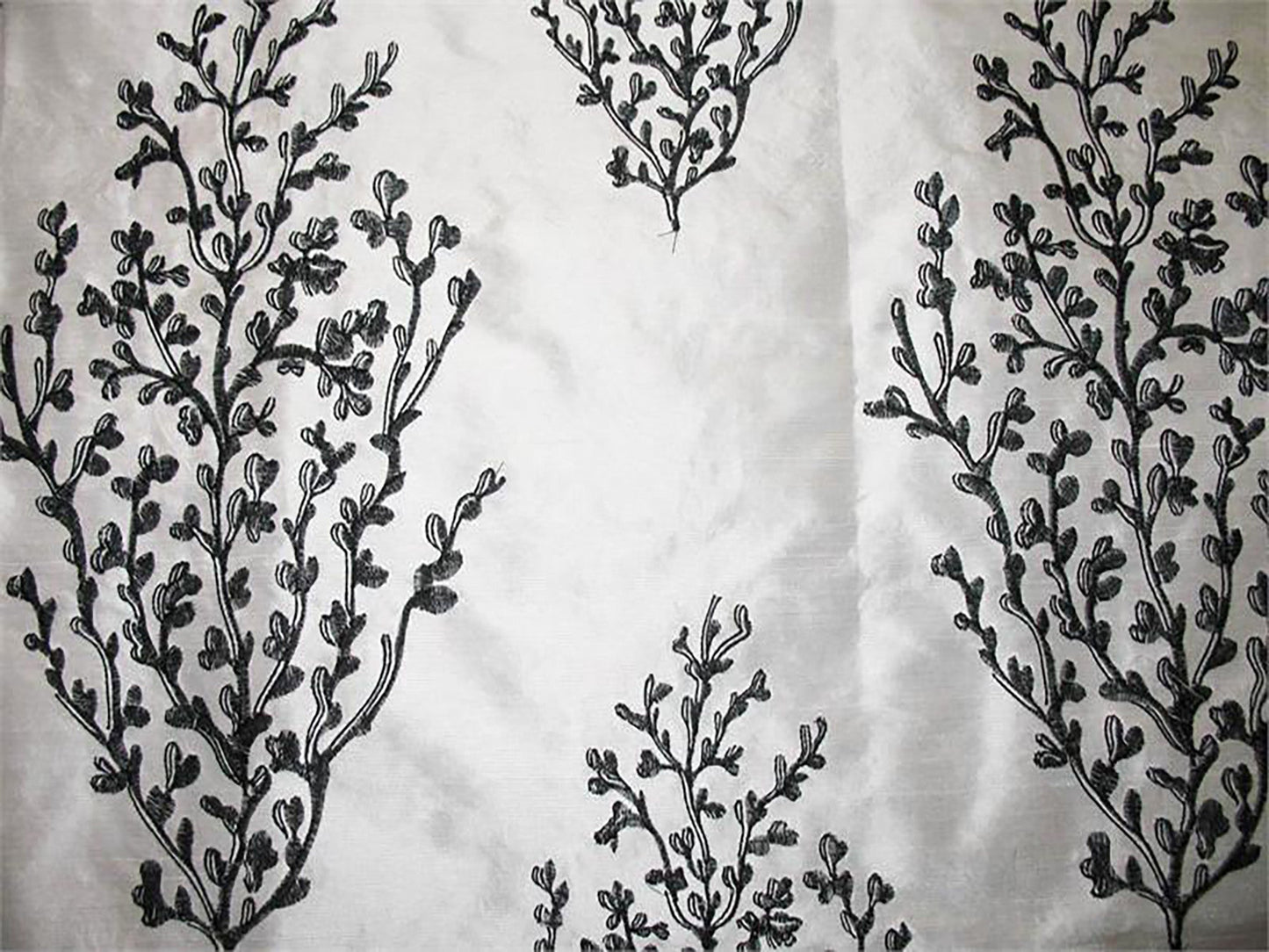 Swatch - Coral Reef Collection - Embroidered Silk Dupioni - Black & White