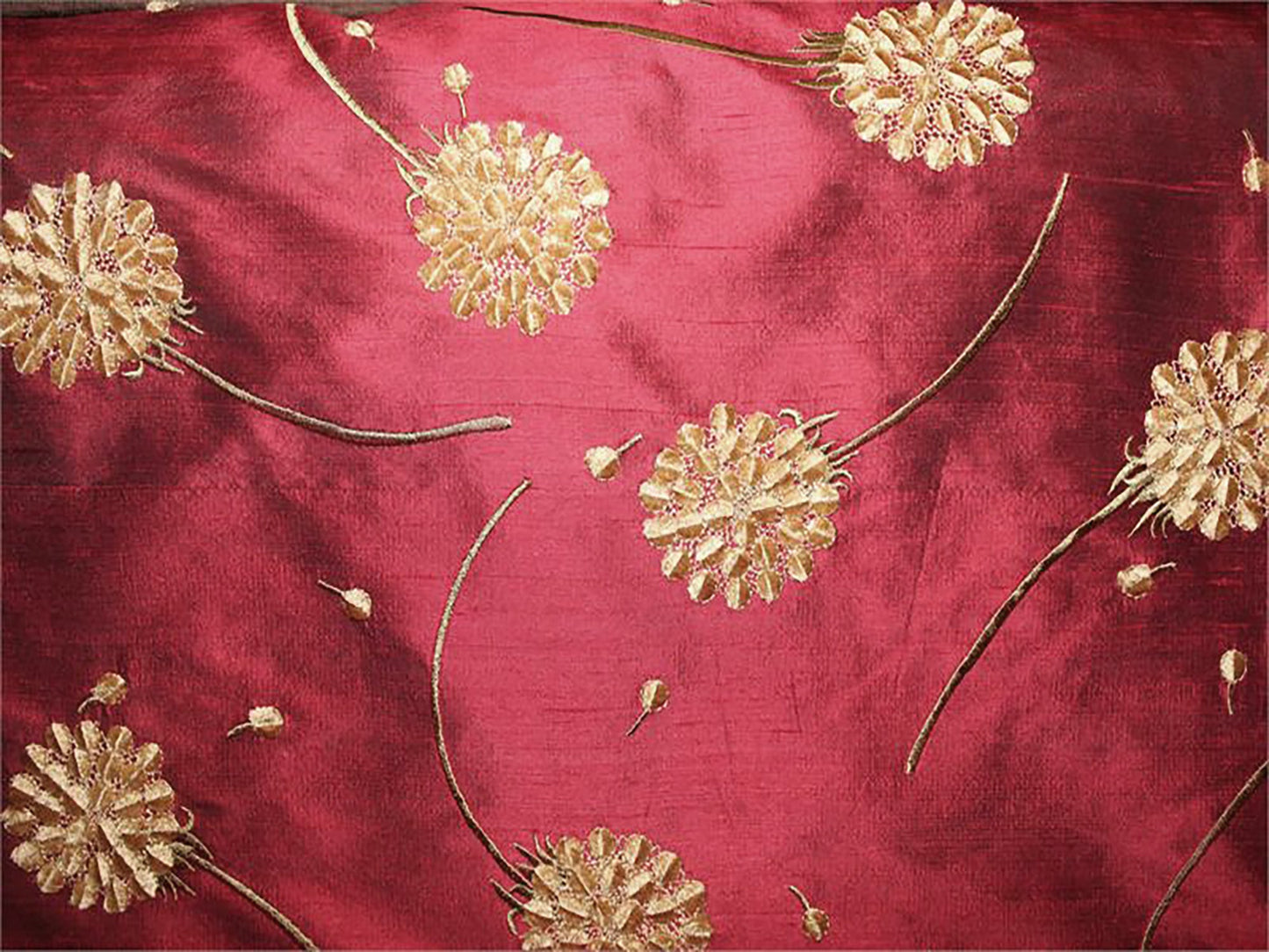 Swatch - Dandelion Collection - Velvet Embroidered Silk Dupioni - Garnet
