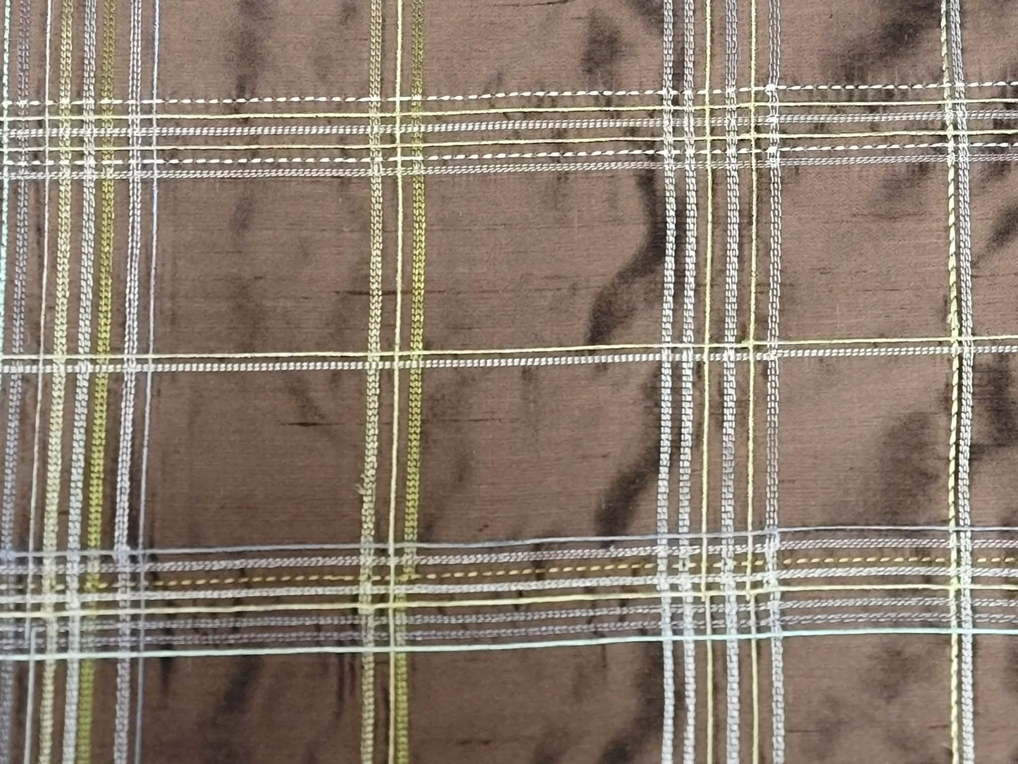 Old World Plaid Collection - Embroidered Silk Dupioni - Chocolate
