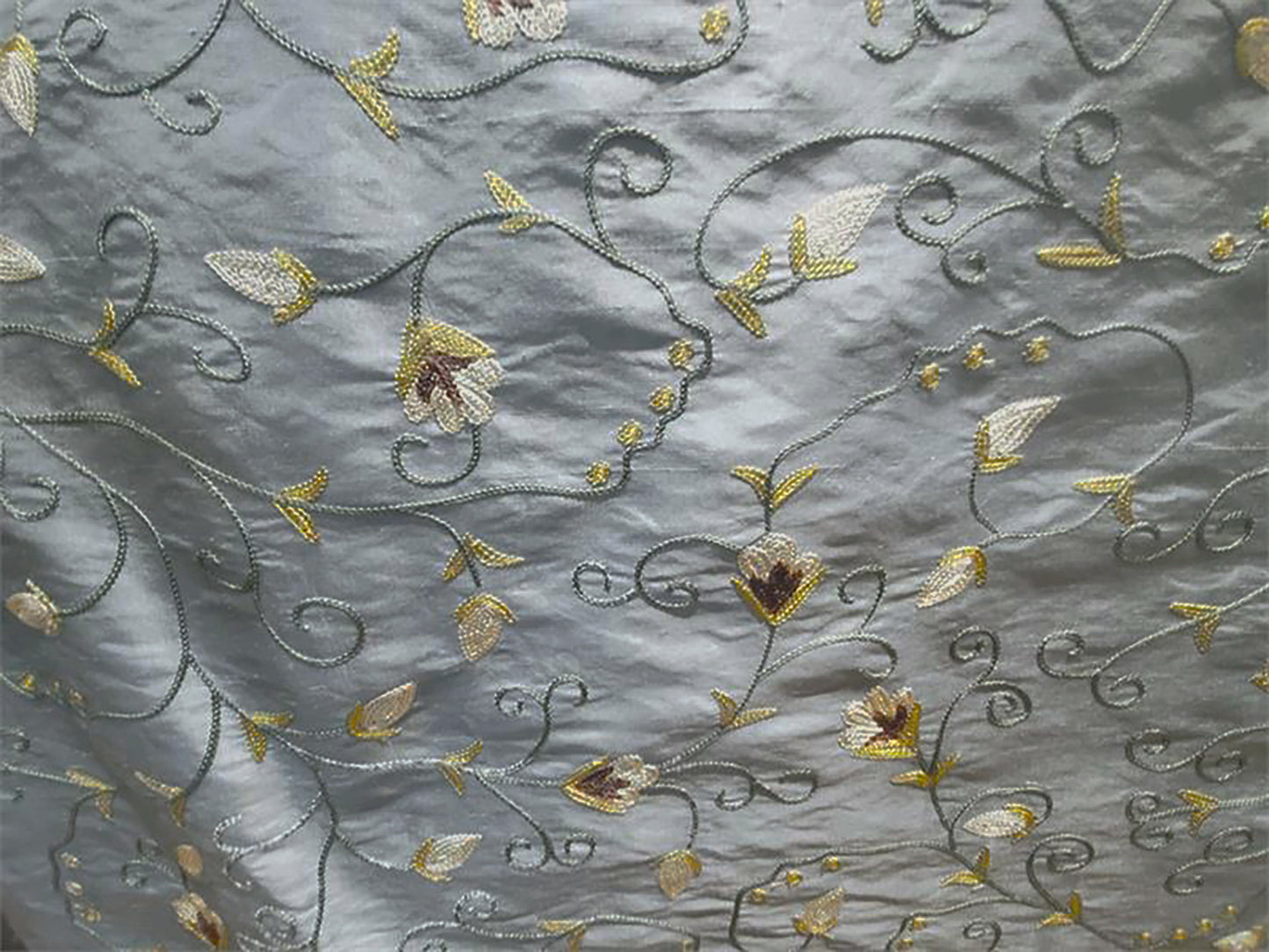 Fiore Collection - Embroidered Silk Dupioni - Blue