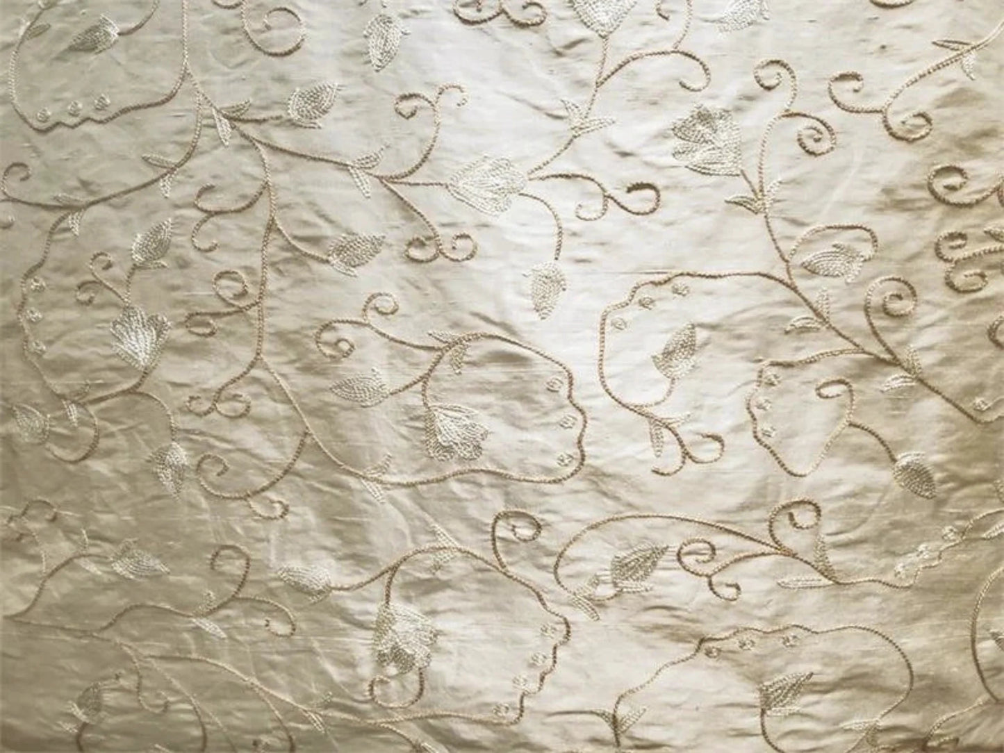 Swatch - Fiore Collection - Embroidered Silk Dupioni - Cream