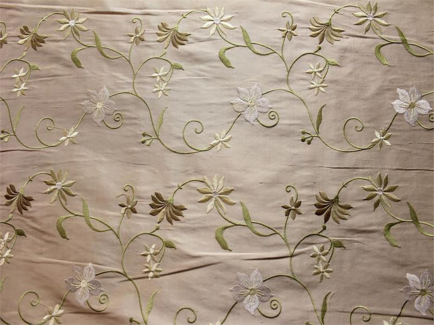 Swatch - Glens of Antrim Collection - Embroidered Silk Dupioni - Taupe