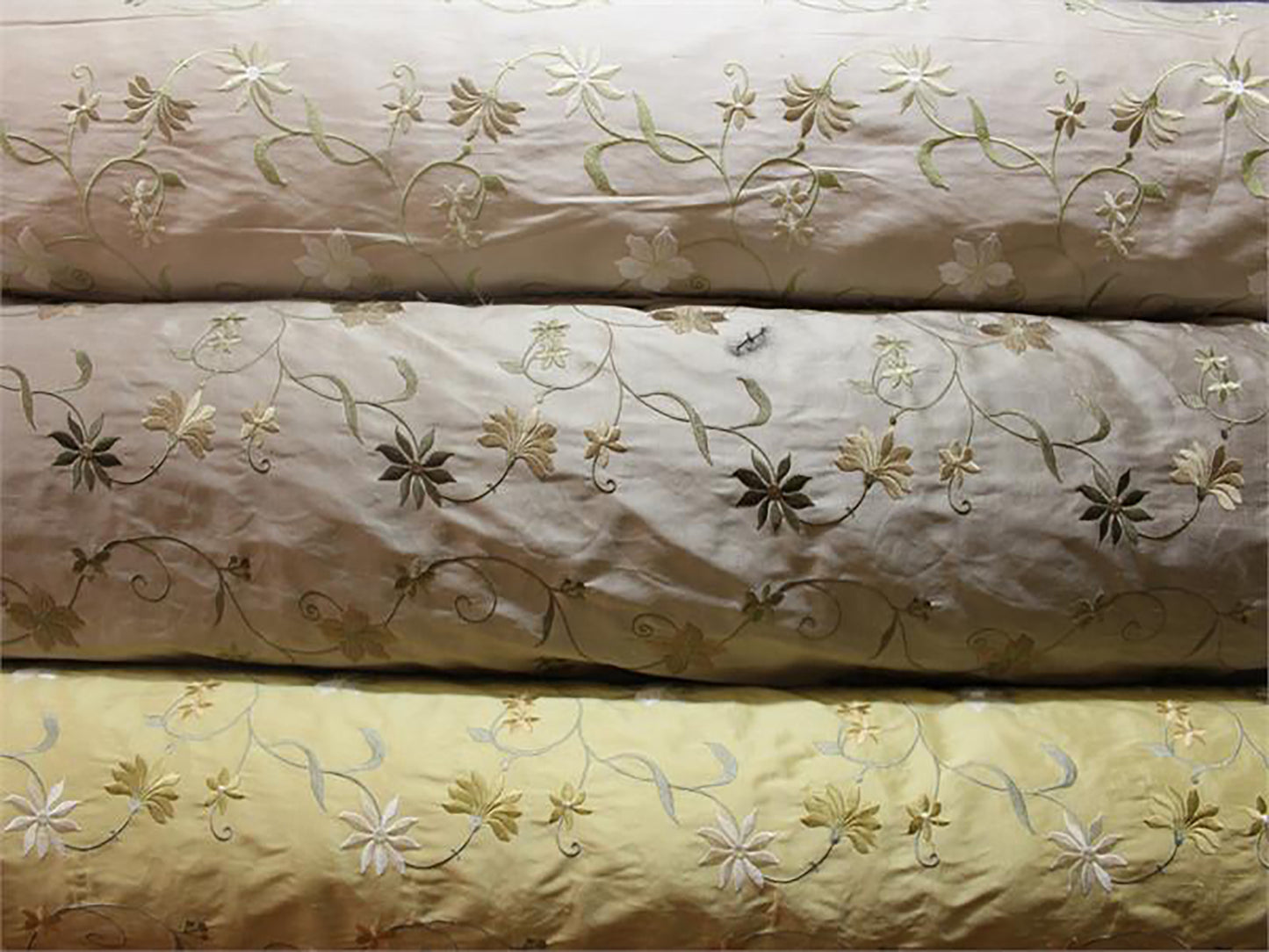 Glens of Antrim Collection - Embroidered Silk Dupioni - Taupe - 6 Yard Remnant