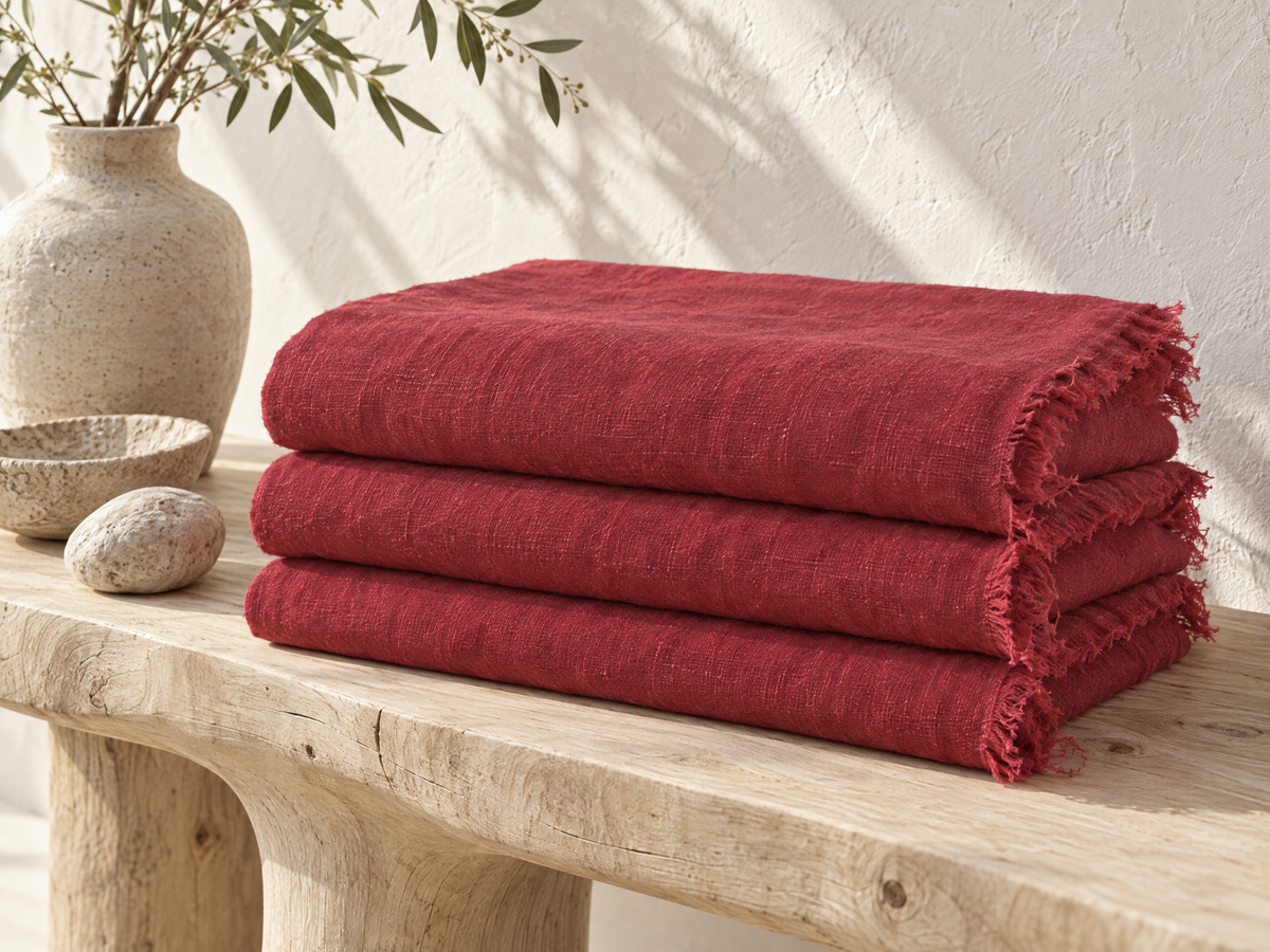 Handmade Linen Throw - Scarlet