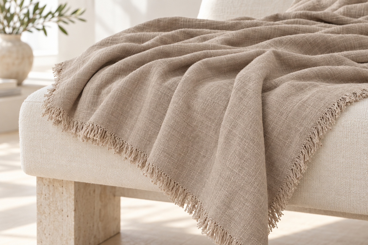 Handmade Linen Throw - Oatmeal