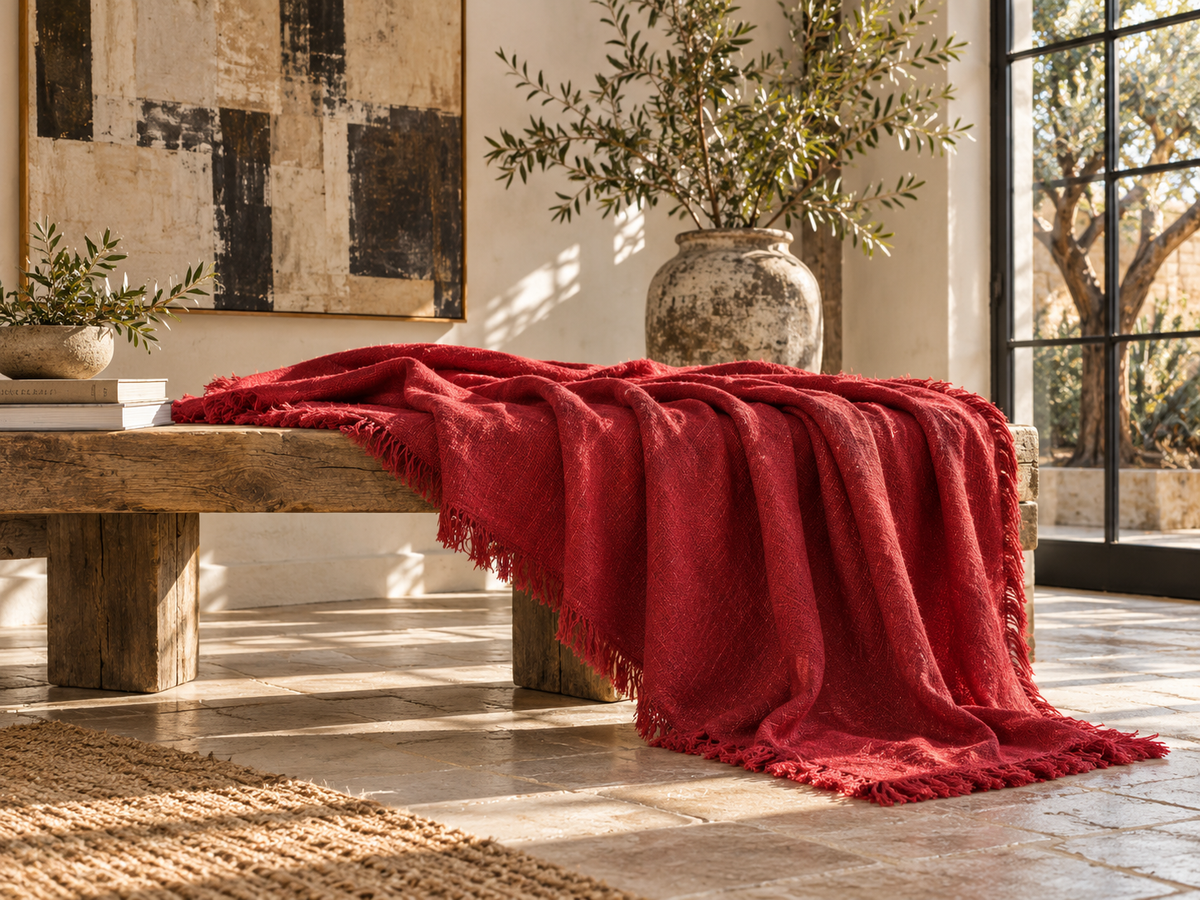 Handmade Linen Throw - Scarlet