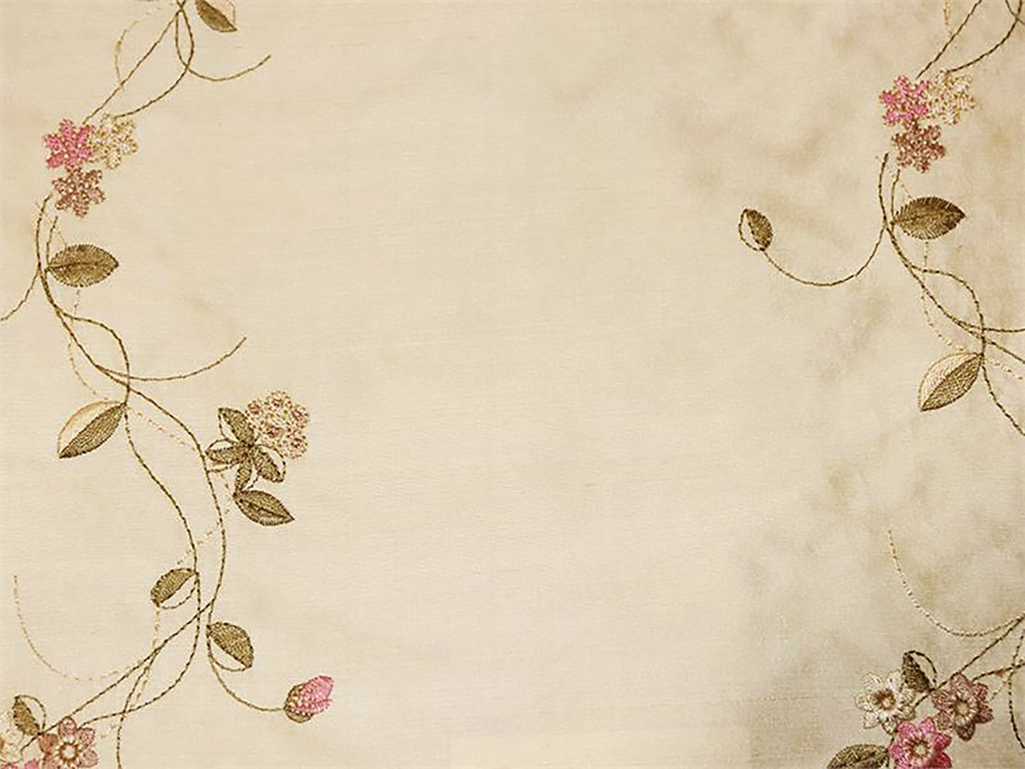 Swatch - Italian Garden - Embroidered Silk Dupioni - Creamy Ivory