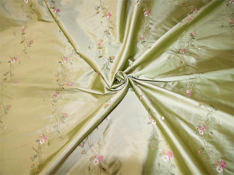Swatch - Italian Garden - Embroidered Silk Dupioni - Pistachio