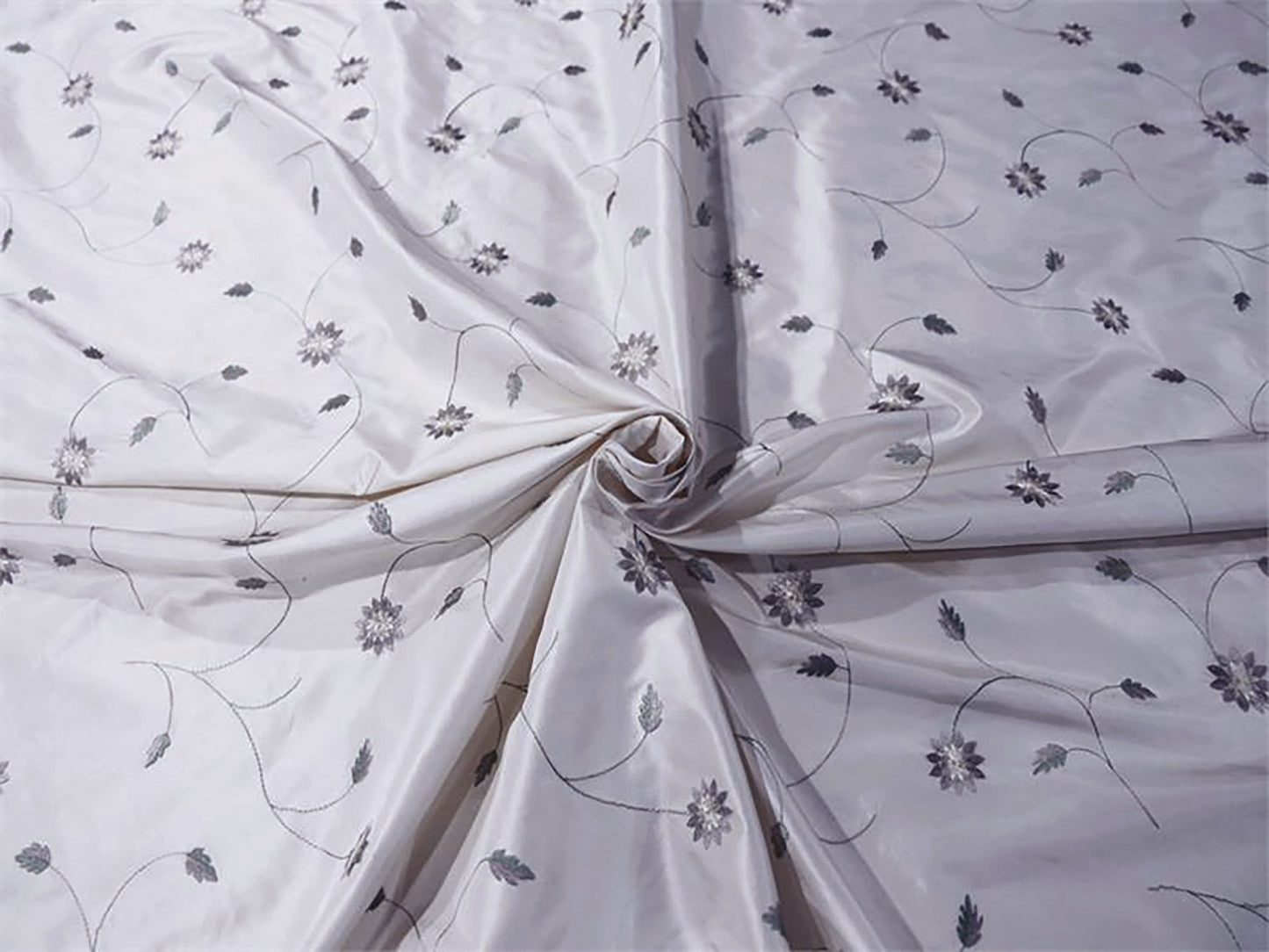 Jekyll Island Collection - Embroidered Silk Taffeta - Platinum