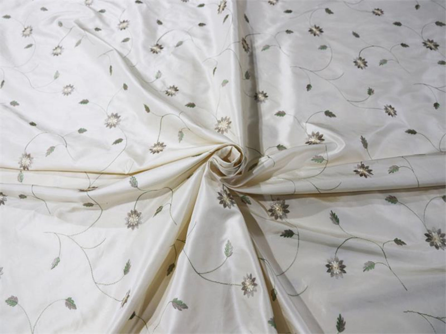 Jekyll Island Silk Taffeta - Embroidered Silk Taffeta - Ivory - 2.5 Yard Remnant