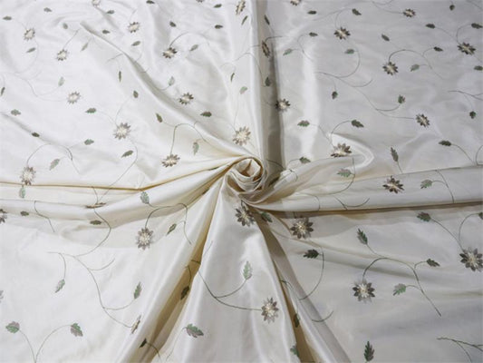 Jekyll Island Silk Taffeta - Embroidered Silk Taffeta - Ivory - 2.5 Yard Remnant