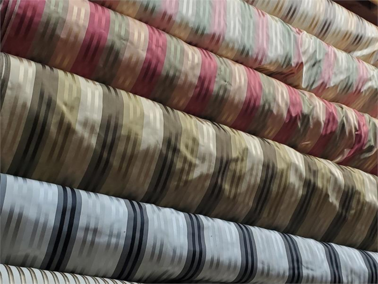 Lucia Collection - Striped Satin Silk - Blue and Ivory - 3 Yard Remnant