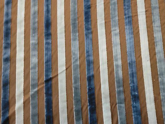 Malmore Collection - Velvet Striped Silk Taffeta - Chocolate & Blue
