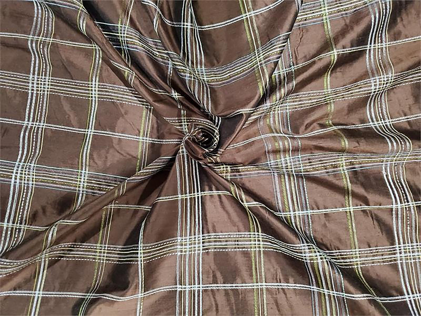 Old World Plaid Collection - Embroidered Silk Dupioni - Chocolate