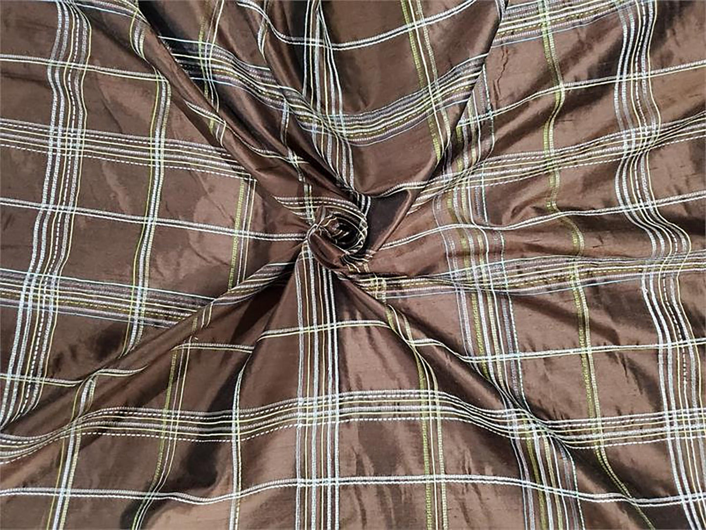 Swatch - Old World Plaid Collection - Embroidered Silk Dupioni - Chocolate
