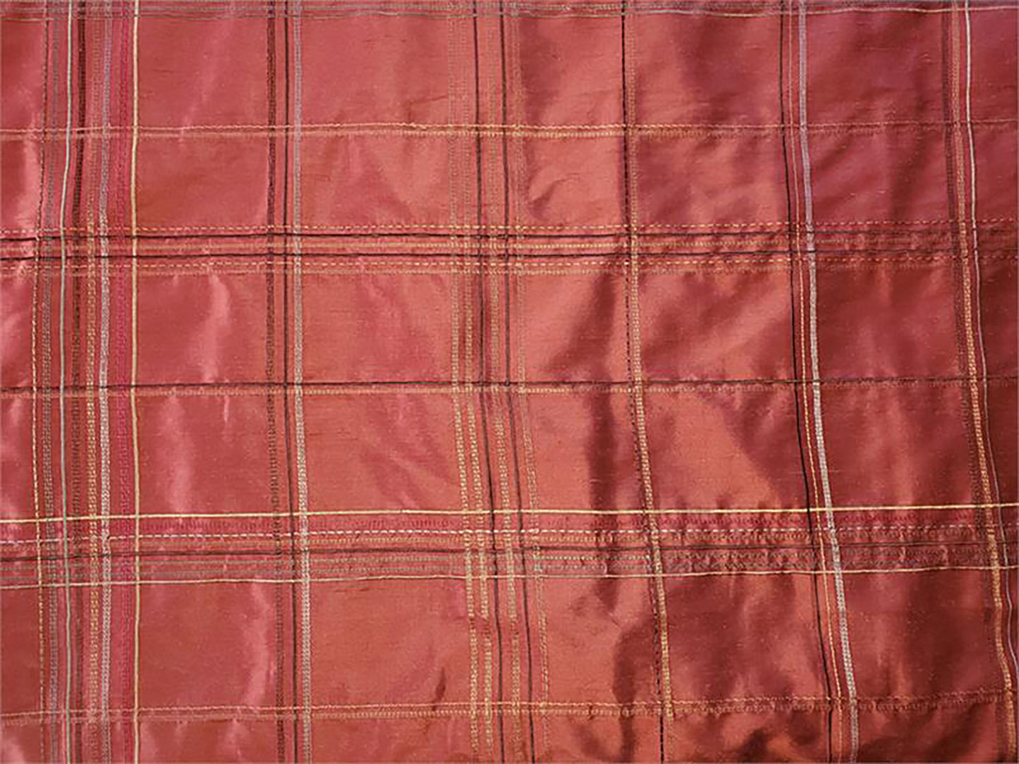 Old World Plaid Collection - Embroidered Silk Dupioni - Rust - 2.75 Yard Remnant