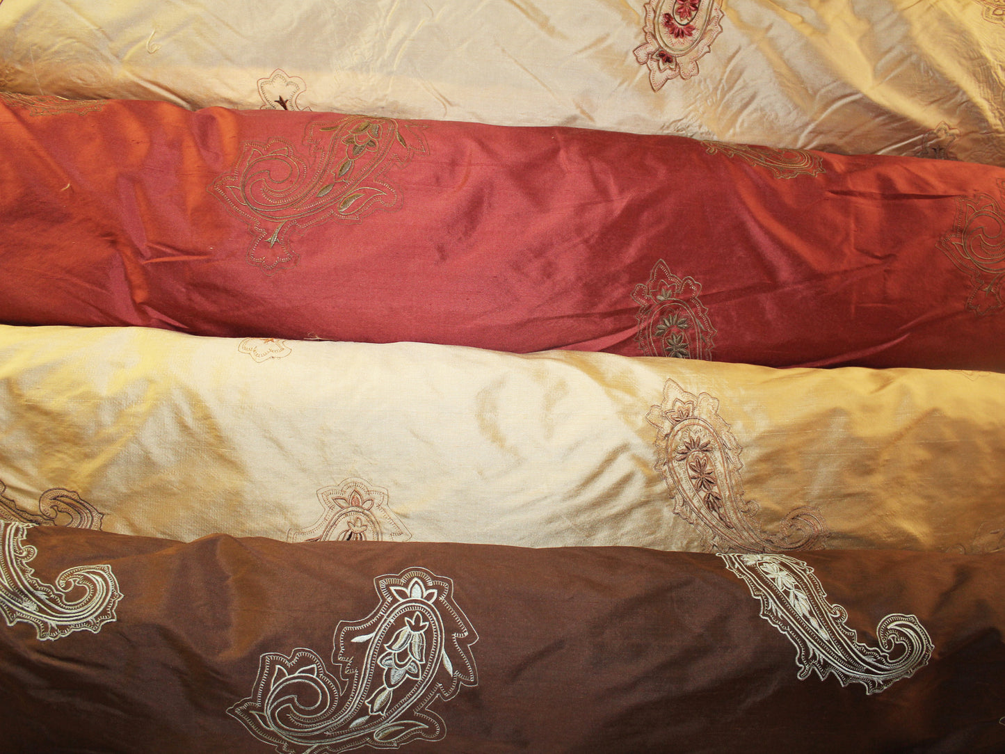 Paisley Dynasty Collection - Velvet Embroidered Silk Dupioni - Redwood - 8.5 Yard Remnant