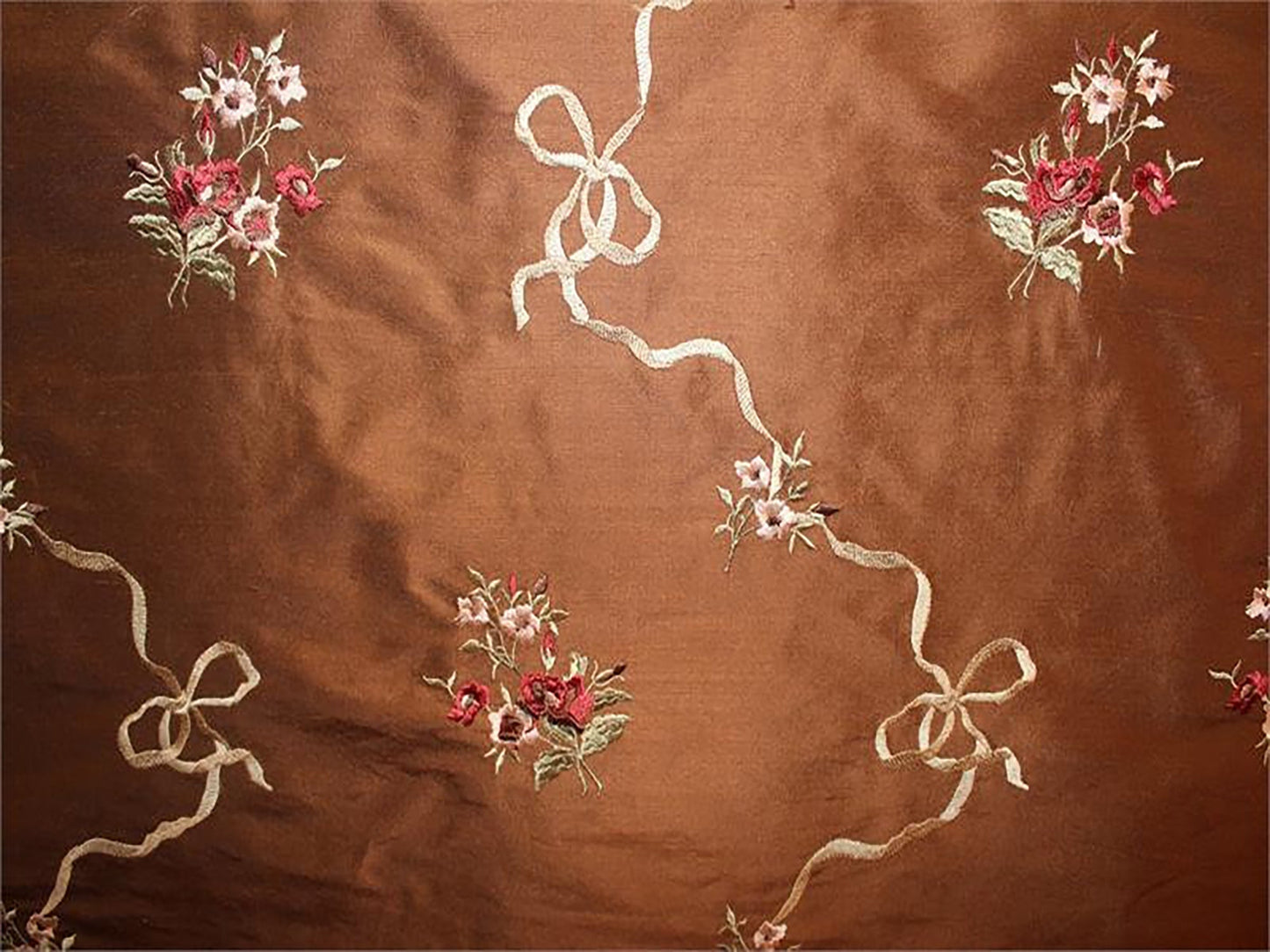 Swatch - Ribbon Bouquet Collection - Embroidered Silk Dupioni - Chocolate