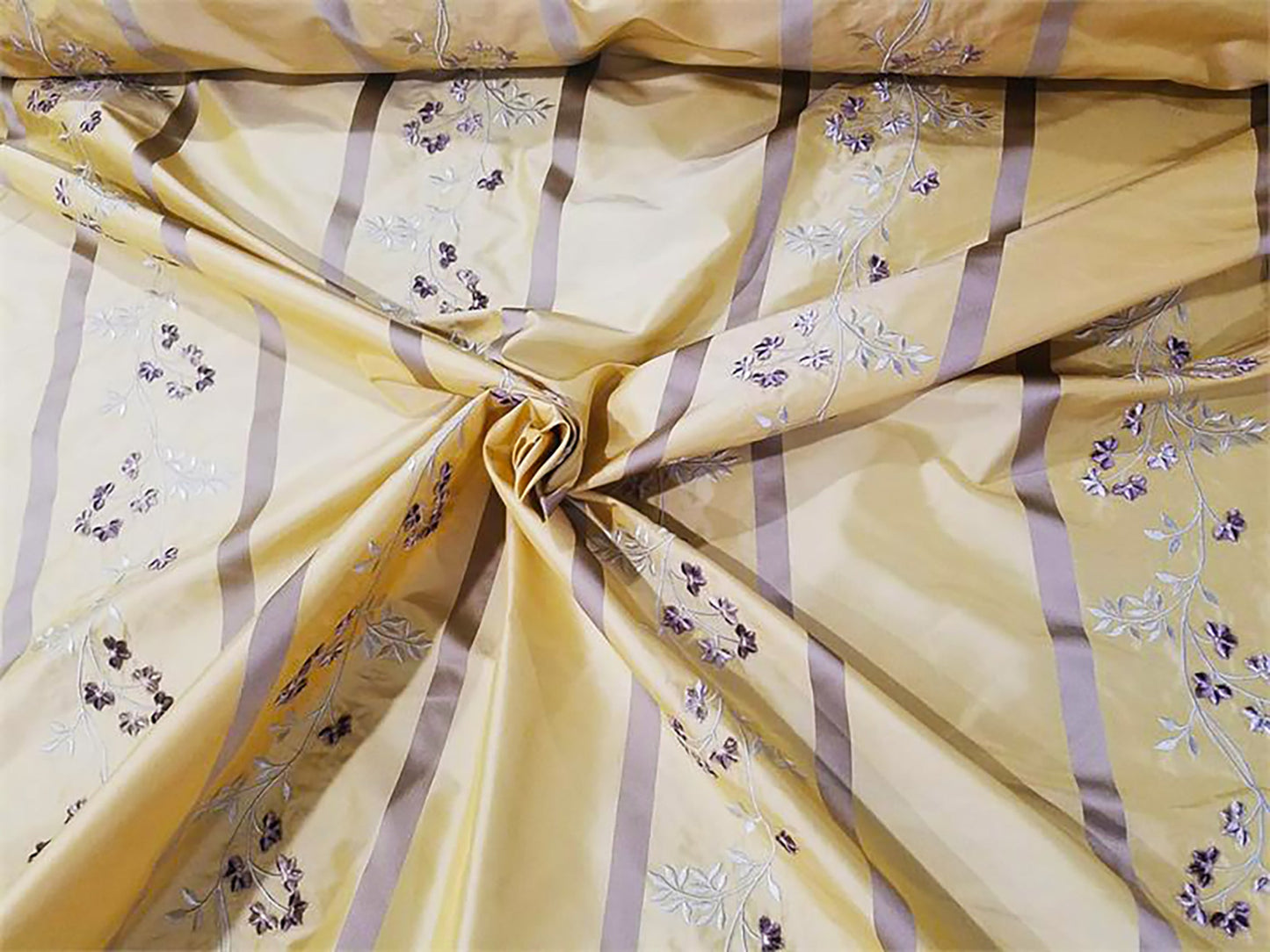 Rose of Tralee Collection - Velvet Embroidered Silk Taffeta - Yellow - 8.25 Yard Remnant