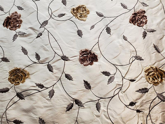 Roses in May Collection - Velvet Embroidered Silk Dupioni - Oyster