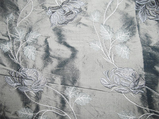 Run for the Roses Collection - Embroidered Silk Dupioni - Blue
