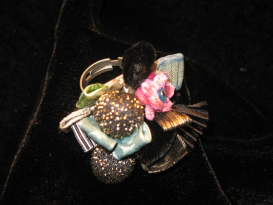 Silk Charm Ring - Black, Silver and Fuchsia