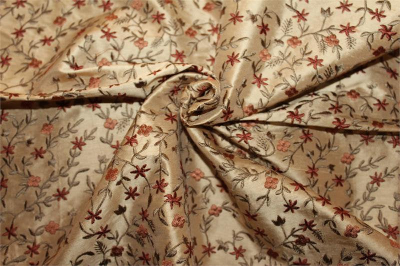 Swatch - Starfish Garden Collection - Embroidered Silk Dupioni - Cinnamon