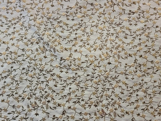 Starfish Garden Collection - Embroidered Silk Dupioni - Cream