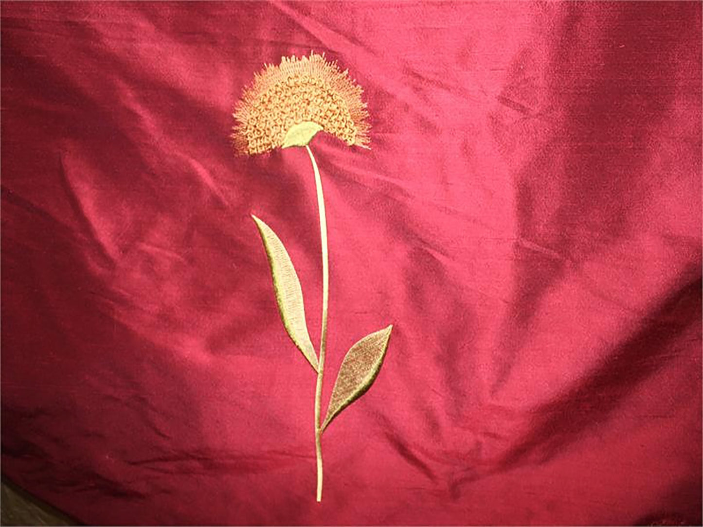 Sunflowers Collection - Velvet Embroidered Silk Dupioni - Garnet - 3.75 Yard Remnant