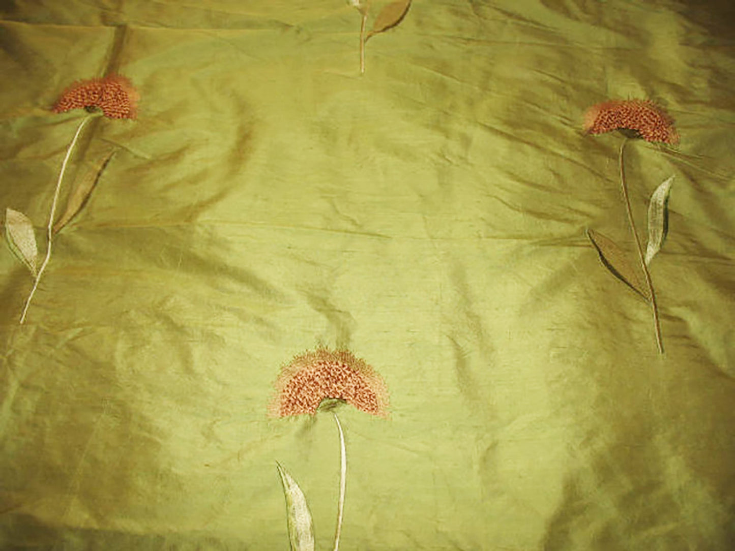 Swatch - Sunflowers Collection - Velvet Embroidered Silk Dupioni - Green