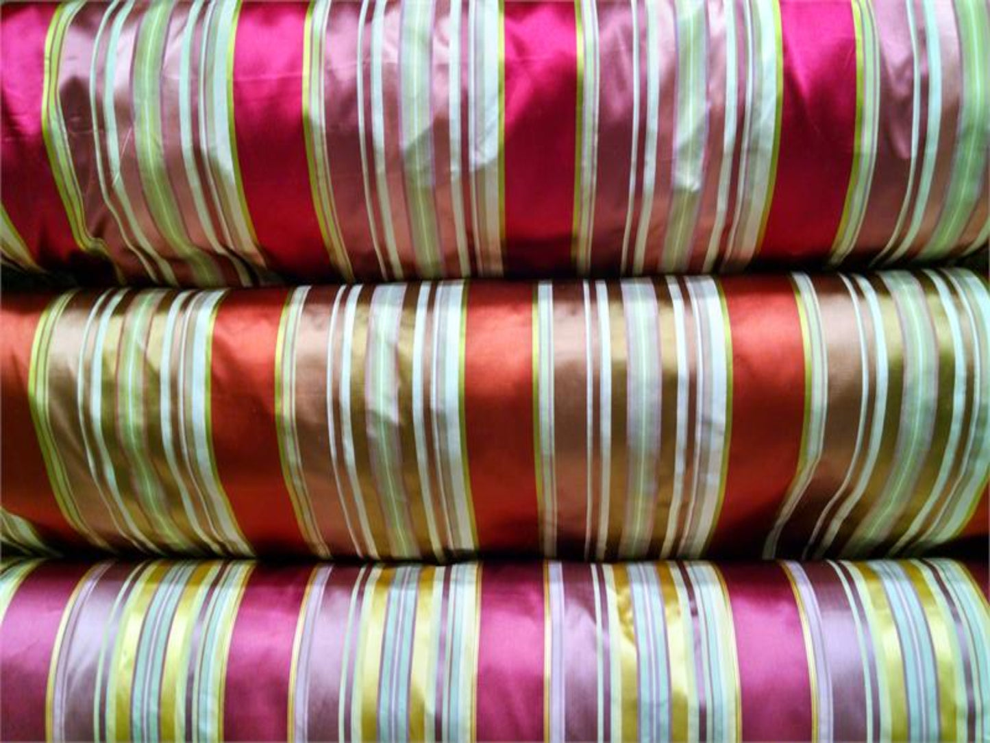 Tabitha Collection - Striped Satin Silk - Rust and Lime