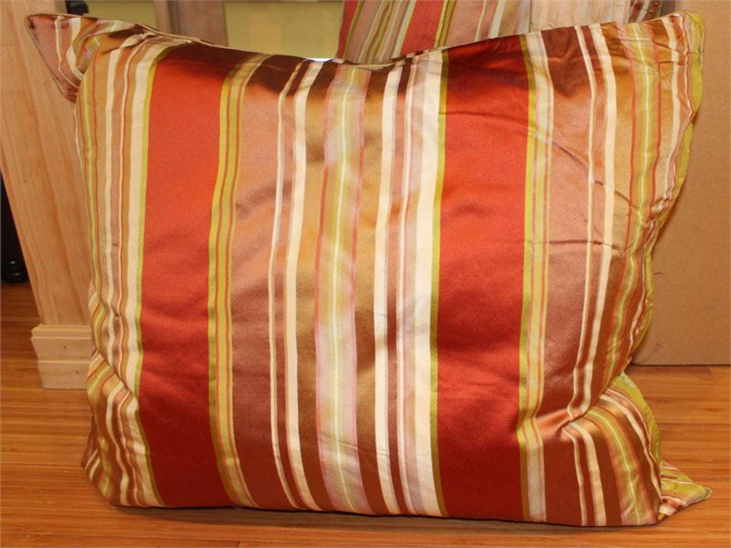 Tabitha Collection - Striped Satin Silk - Rust and Lime