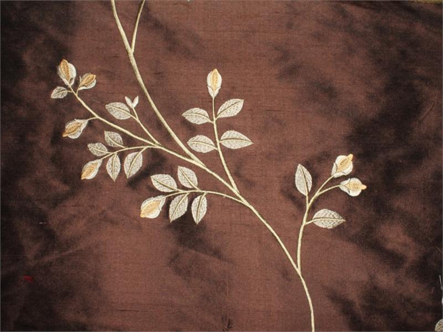 The Bough Collection - Embroidered Silk Dupioni - Chocolate