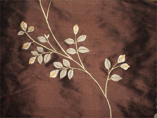 The Bough Collection - Embroidered Silk Dupioni - Chocolate
