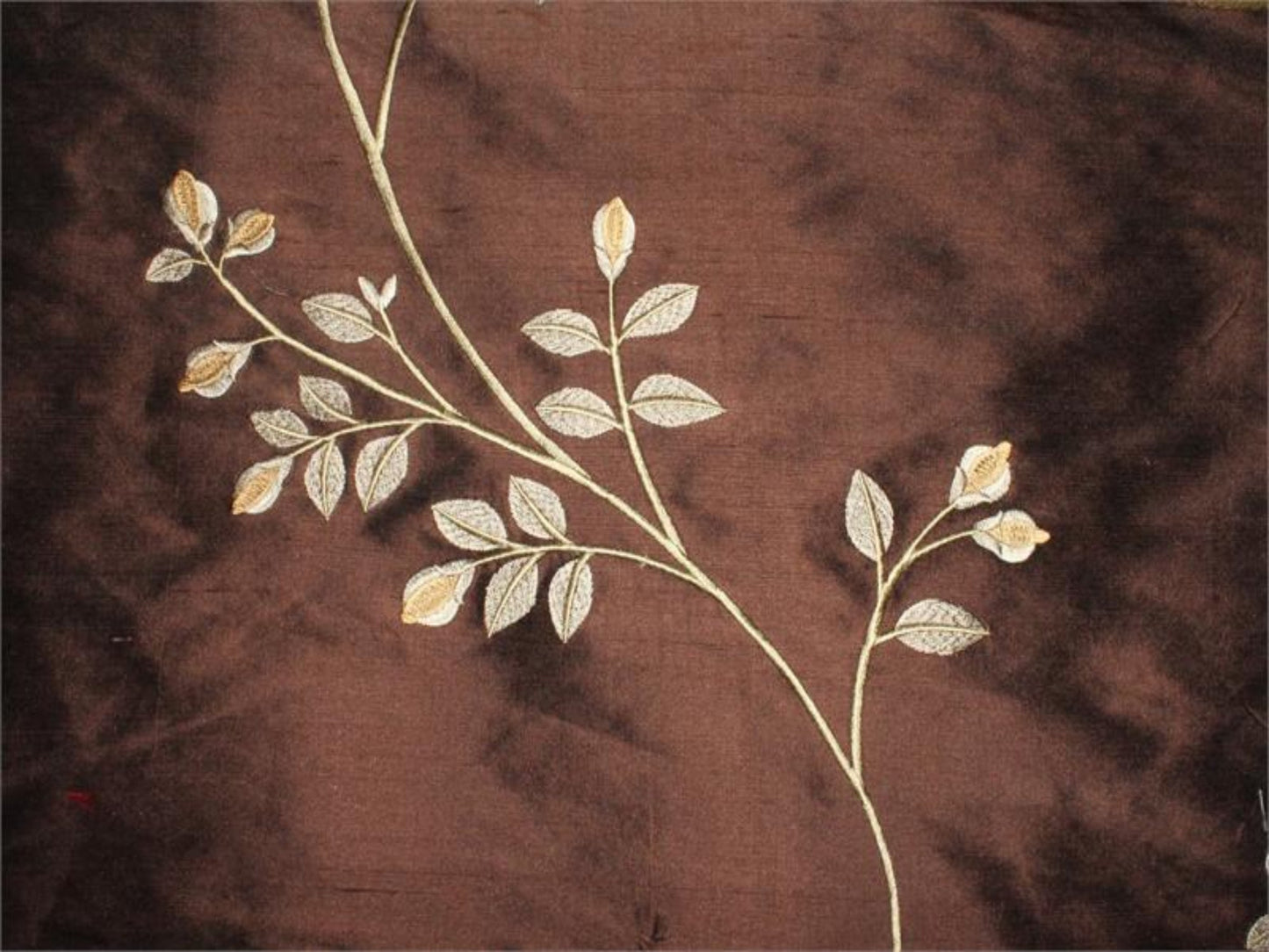 Swatch - The Bough Collection - Embroidered Silk Dupioni - Chocolate