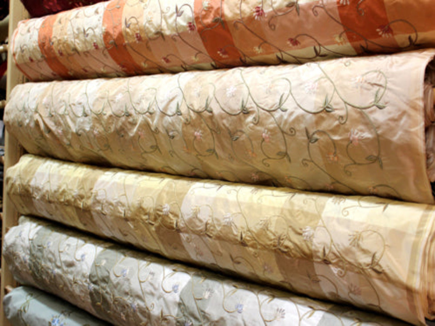 The Hamptons, East Egg - Velvet Embroidered Silk Taffeta - Taupe and Peach