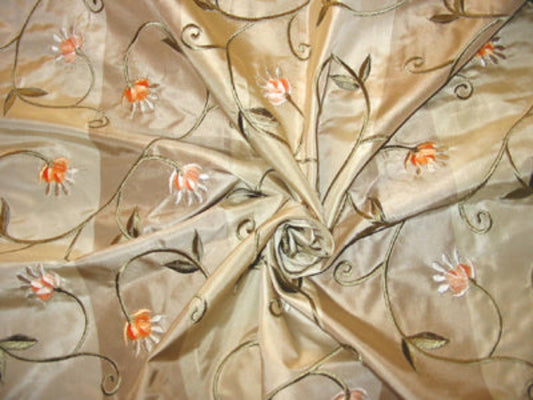 The Hamptons, East Egg - Velvet Embroidered Silk Taffeta - Taupe and Peach