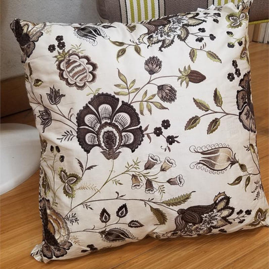 Silk Throw Pillow Shell - Au Jardin - Ivory - Silk Dupioni