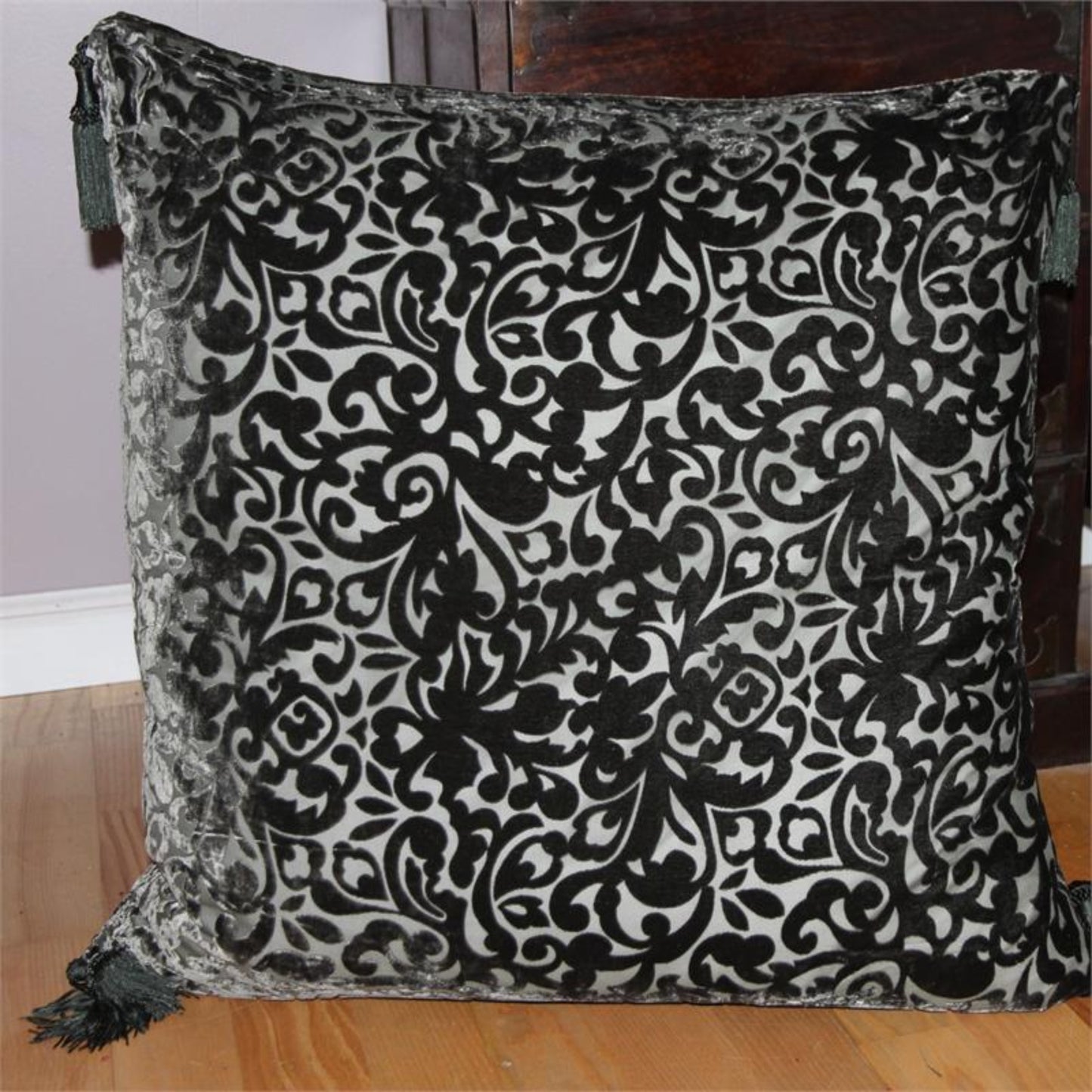 Silk Throw Pillow Shell - Slate - Burnout Silk Velvet