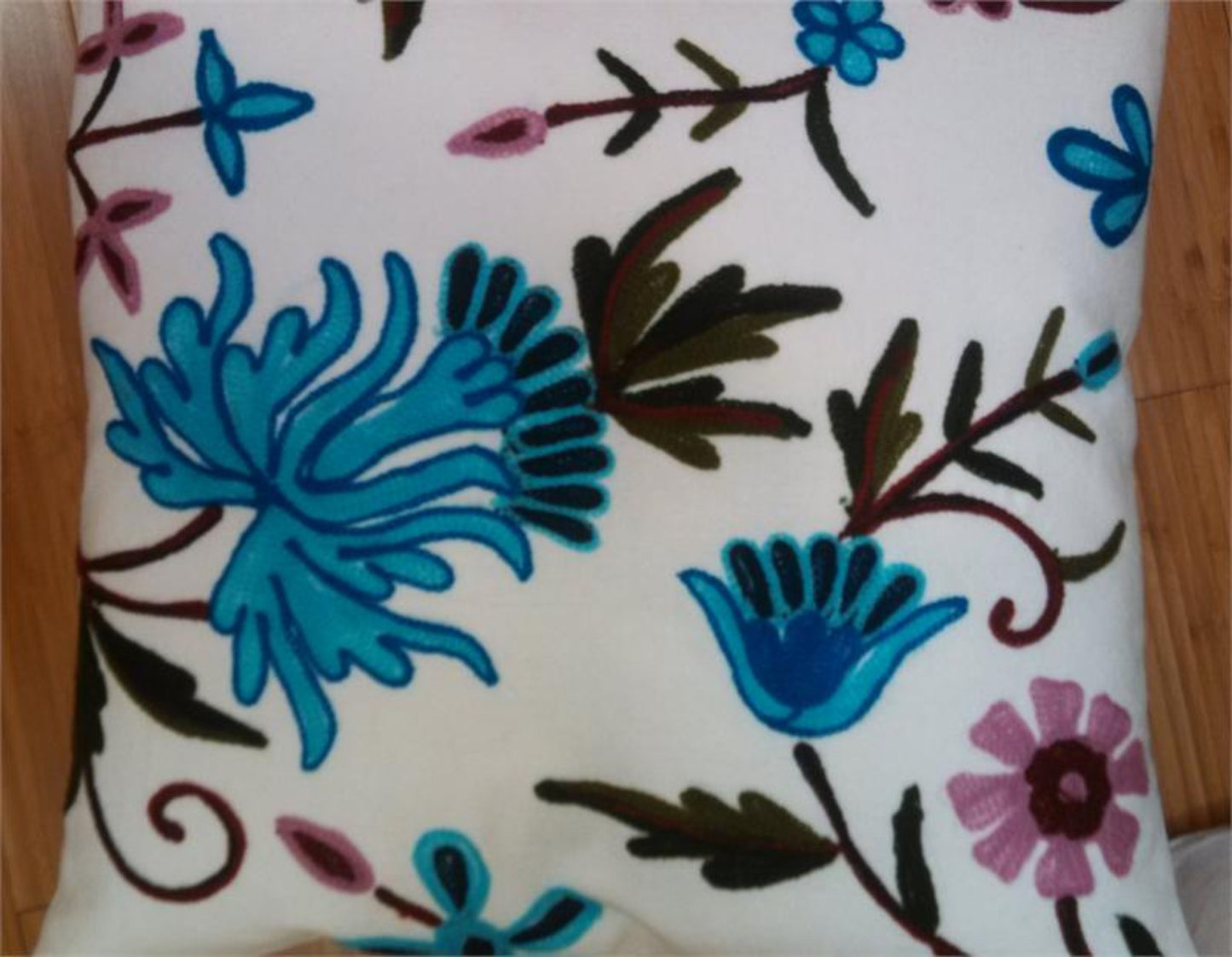 Throw Pillow Shell - Embroidered Crewel - Festival of Colours