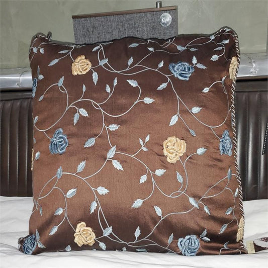 Silk Throw Pillow Shell - Roses in May - Chocolate - Silk Dupioni
